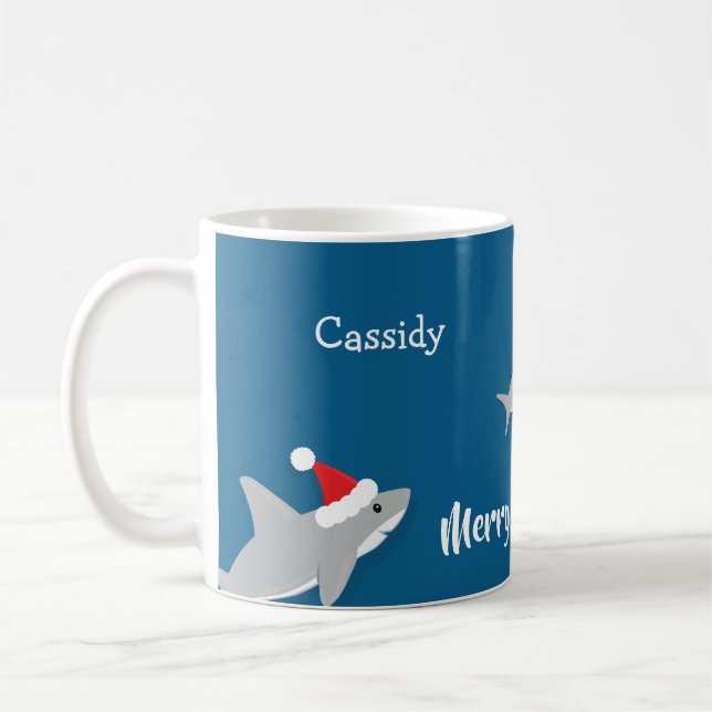 Name Santa Hat Shark Animal Christmas Coffee Mug (Left)
