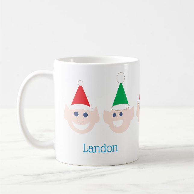 Name Santa's Elves Elf Heads Faces Christmas Coffee Mug (Left)