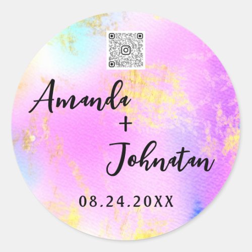 Name Save The Date Pink Gold Qr Code Logo Classic Round Sticker