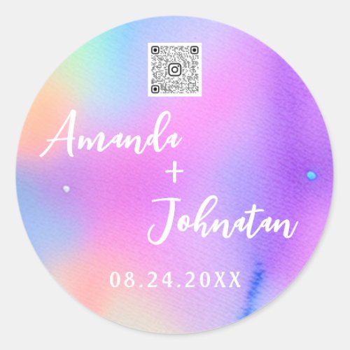 Name Save The Date Qr Code Logo Holographic Classic Round Sticker