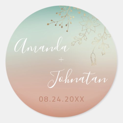 Name Save The Date  Rose Gold Ombre Blue  Classic Round Sticker