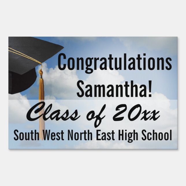 Name/School Graduation Yard Sign, Blue Sky Sign (Front)