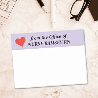 Name School Nurse Red Heart, Lavender Border Post-it Notes