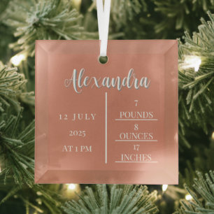 Name Script & Birth Stats Baby Keepsake Glass Ornament