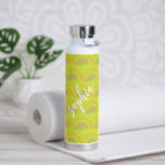 Name script colorful rainbow pattern personalized water bottle<br><div class="desc">Modern watercolor pastel rainbow pattern neon lime water bottle personalized with your name in trendy handwritten signature script calligraphy.          Can be a cute keepsake gift for a birthday,  Sweet 16,  wedding,  or bridal shower.</div>