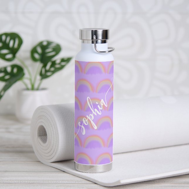 Name script colorful rainbow pattern personalized water bottle (Yoga)