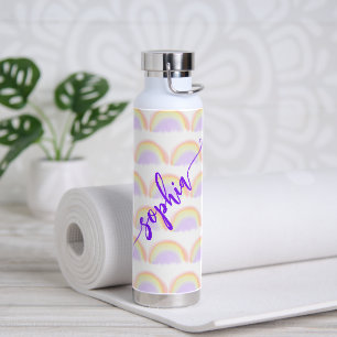 Name script colorful rainbow pattern personalized  water bottle