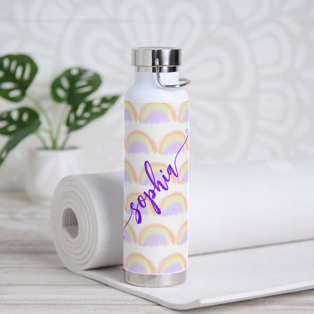Name script colorful rainbow pattern personalized  water bottle (Yoga)