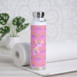 Name script colorful rainbow pattern personalized water bottle<br><div class="desc">Modern watercolor pastel rainbow pattern bright pink water bottle personalized with your name in trendy handwritten signature script calligraphy.          Can be a cute keepsake gift for a birthday,  Sweet 16,  wedding,  or bridal shower.</div>