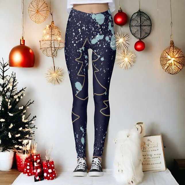 Name script cute cool navy gold white dot festive  leggings (Creator Uploaded)