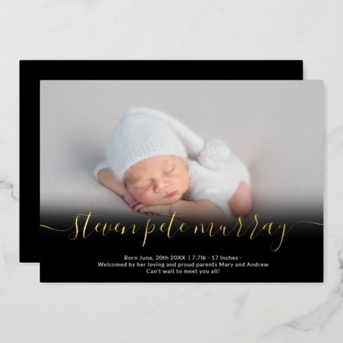 Name script gold photo baby birth announcement