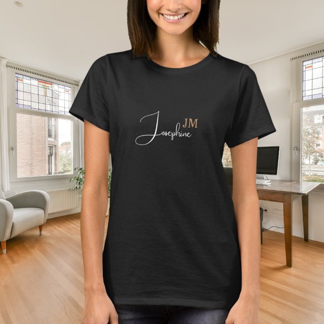 Name script monogram initials black gold T-Shirt (Creator Uploaded)