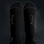 Name script personalized black wedding favor socks<br><div class="desc">Elegant modern simple black and white father or brother of the bride / groomsmen socks personalized with his name in trendy signature style calligraphy script.</div>