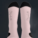 Name script personalized pink black wedding socks<br><div class="desc">Elegant chic light pink and black mother of the bride / mother of the groom / bridal shower team bride socks personalized with her name in chic signature style calligraphy script.</div>