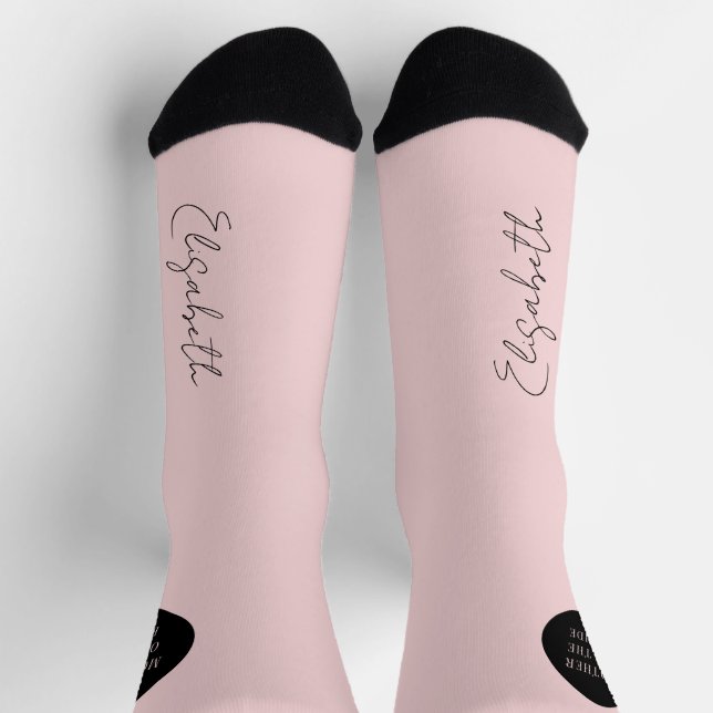 Name script personalized pink black wedding socks (Top)