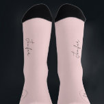 Name script personalized pink wedding favor socks<br><div class="desc">Elegant chic light pink and black bridesmaid / maid of honor / matron of honor bridal shower team bride socks personalized with her name in chic signature style calligraphy script.</div>