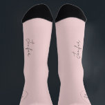 Name script personalized pink wedding favor socks<br><div class="desc">Elegant chic light pink and black bridesmaid / maid of honor / matron of honor bridal shower team bride socks personalized with her name in chic signature style calligraphy script.</div>