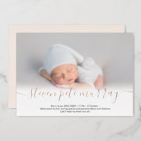 Name script photo baby birth announcement rose