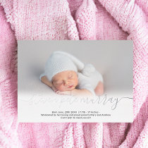 Name script photo baby birth announcement silver