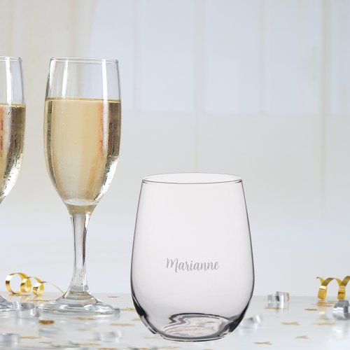 Name script stemless wine glass