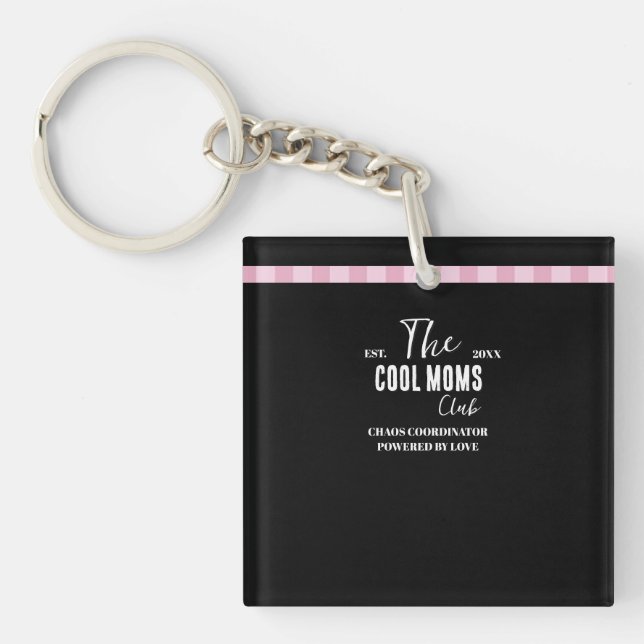 Name Script Vintage Pink Stripe Keychain (Front)