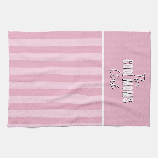 Name Script Vintage Pink Stripe Kitchen Towel (Horizontal)