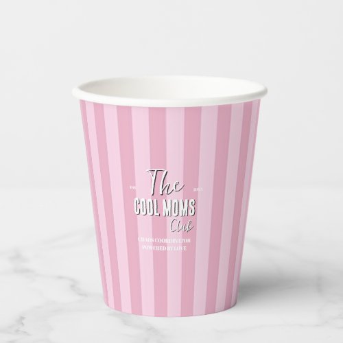 Name Script Vintage Pink Stripe Paper Cups
