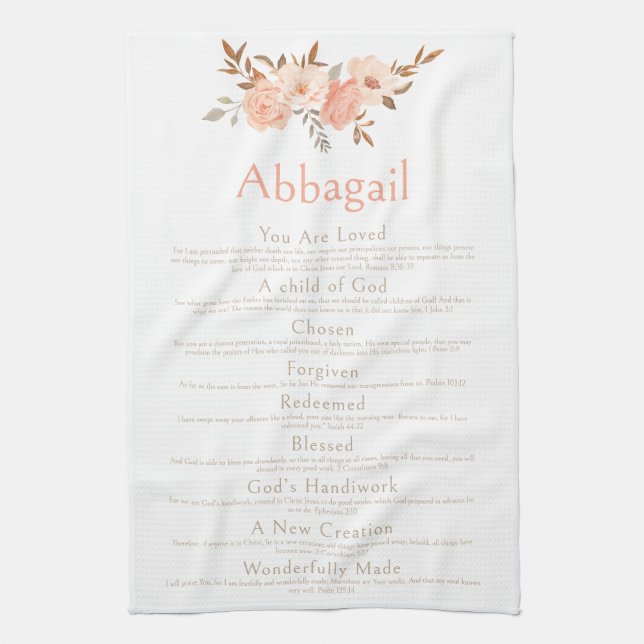 Name Scripture Christian Identity Bible Floral Kitchen Towel (Vertical)