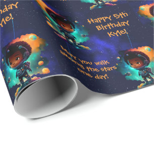 Name Sentiment African American Boy Astronaut  Wrapping Paper