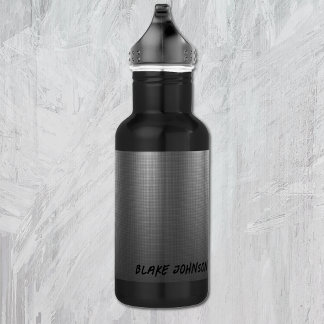 Name, Shiny Metal Grid Effect on 18oz Black Stainless Steel Water Bottle