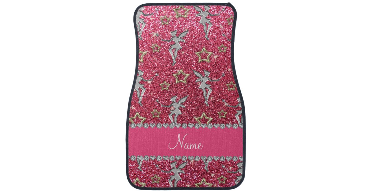 Name Silver Fairy Gold Stars Neon Hot Pink Glitter Car Mat