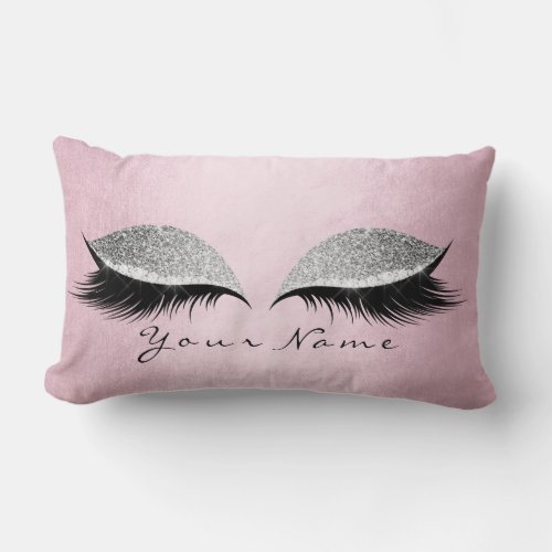 Name Silver Glitter Black Eyes Pink Makeup Lashes Lumbar Pillow