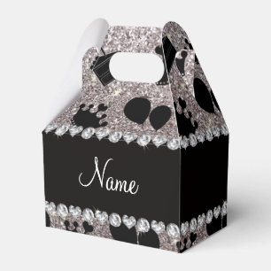 Name silver glitter crowns balloons cake favor boxes