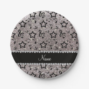 Name silver glitter music notes stars paper plates