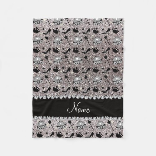 Name silver glitter princess crowns wand stars fleece blanket