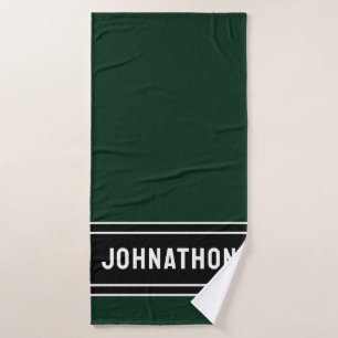 Name Simple Black White His Green Bath Towel