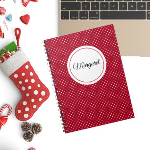Name, Simple Red & White Swiss Dots Spiral Notebook
