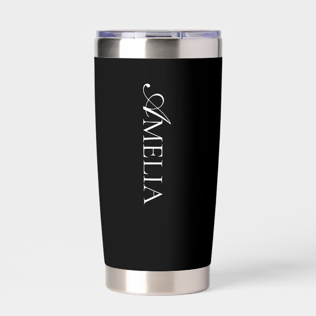 Name Simple Script Serif Black Insulated Tumbler (Front)