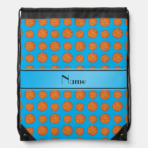 Name sky blue basketball pattern drawstring bag
