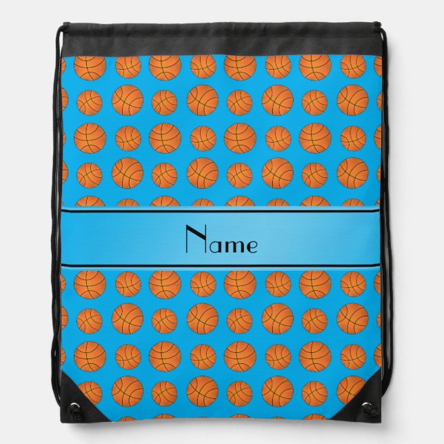 Name sky blue basketball pattern drawstring bag (Front)