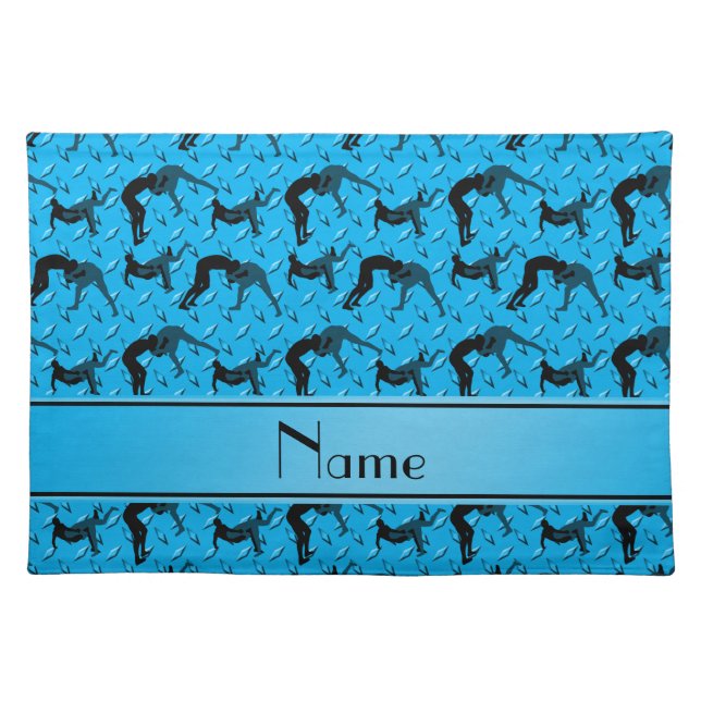 Name sky blue diamond steel plate wrestling placemat (Front)