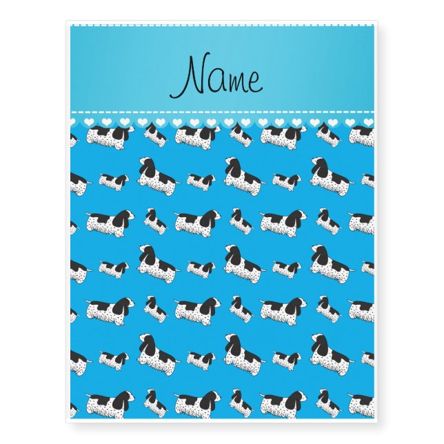 Name sky blue english cocker spaniel dog temporary tattoos (Front)