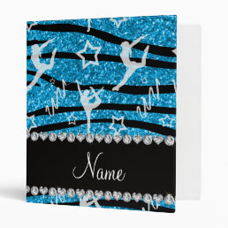Name sky blue gymnastics glitter zebra stripes 3 ring binder