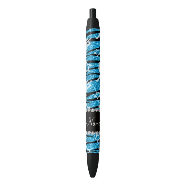 Name sky blue gymnastics glitter zebra stripes pen (Front Vertical)