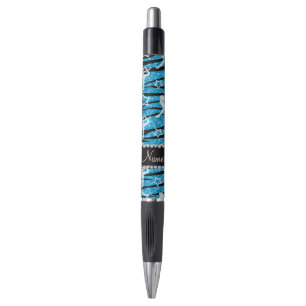 Name sky blue gymnastics glitter zebra stripes pen