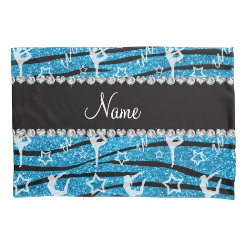 Name sky blue gymnastics glitter zebra stripes pillowcase