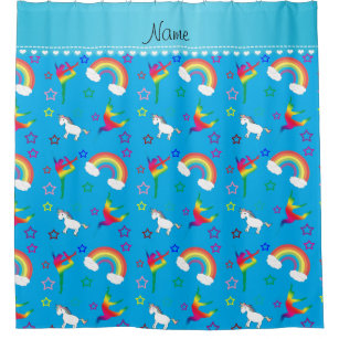 Name sky blue gymnastics rainbows unicorns shower curtain