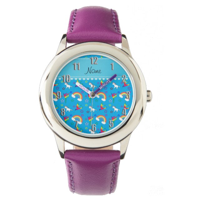 Name sky blue gymnastics rainbows unicorns watch (Front)