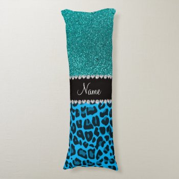 Name Sky Blue Leopard Turquoise Glitter Body Pillow by Brothergravydesigns at Zazzle