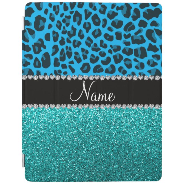 Name sky blue leopard turquoise glitter iPad air cover (Front)
